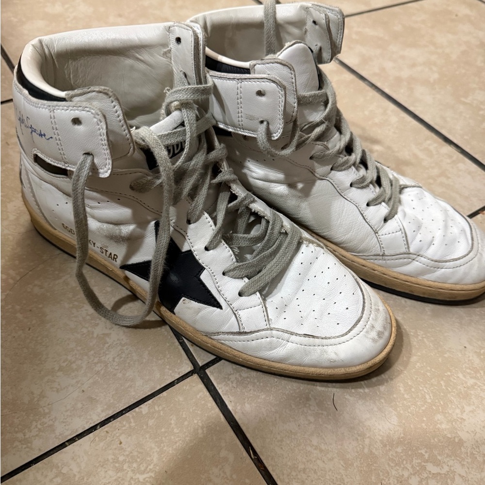 Golden Goose White High-Tops with Black Star SKY Star